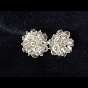 Vintage Signed Laguna Crystal Bead Clipon Earrings